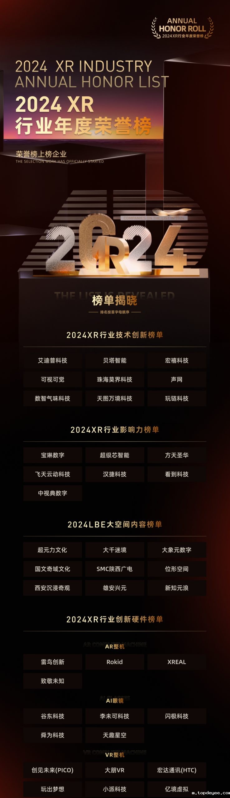 荣耀见证,未来已来:topdeyee 2024 XR行业年度荣誉榜正式发布